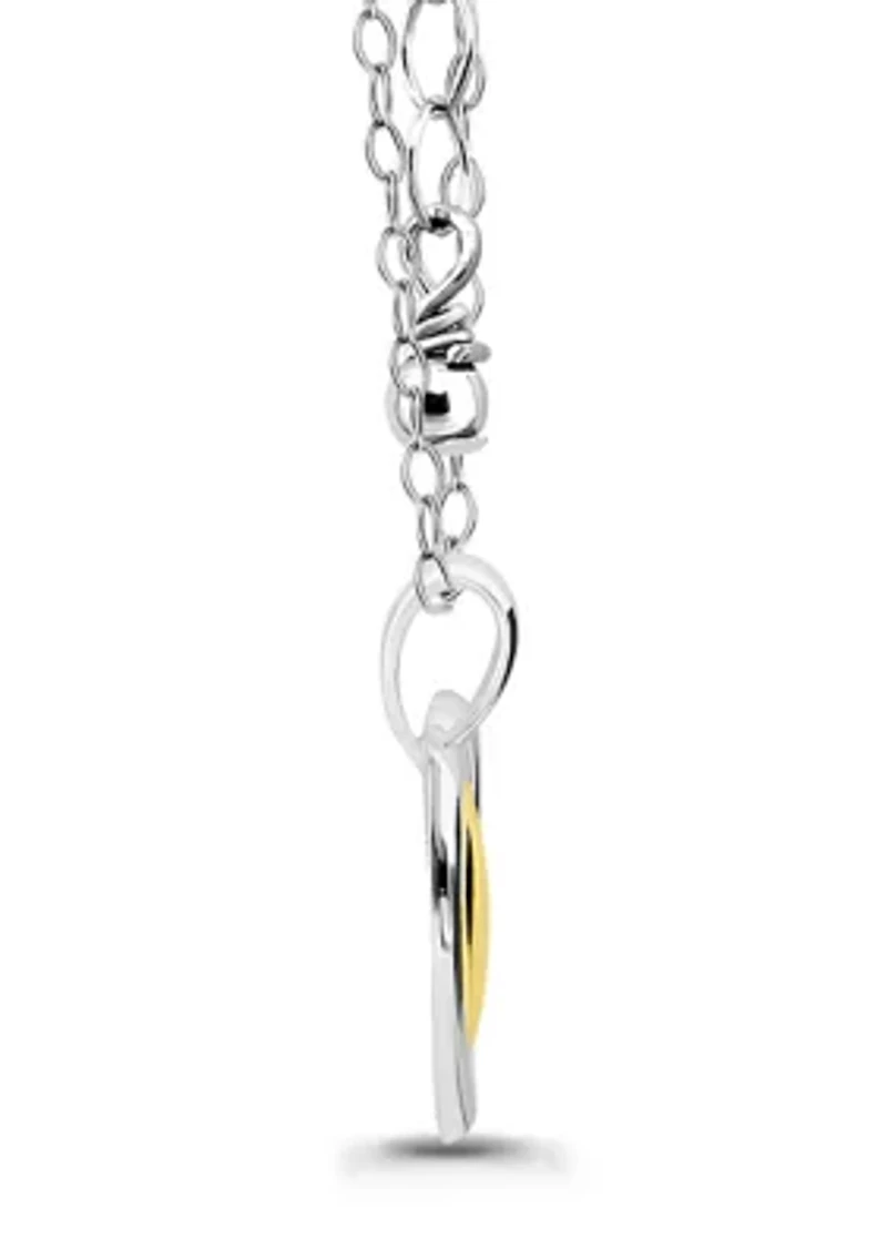 Two Tone Sterling Silver Heart Pendant Necklace
