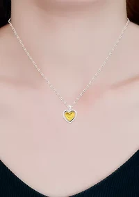 Two Tone Sterling Silver Heart Pendant Necklace