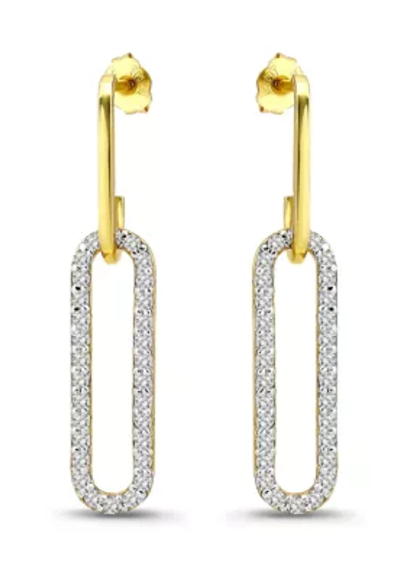 Two Tone Pave Cubic Zirconia Oval Paperclip Linear Earrings