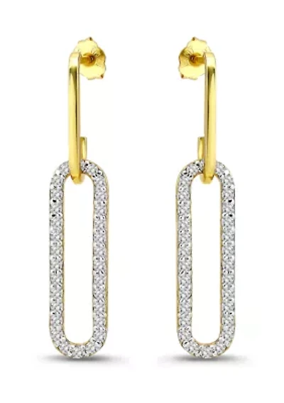 Two Tone Pave Cubic Zirconia Oval Paperclip Linear Earrings