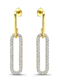 Two Tone Pave Cubic Zirconia Oval Paperclip Linear Earrings