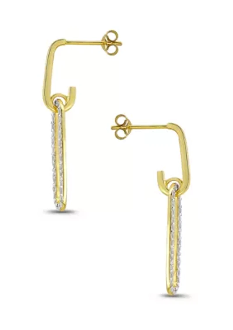 Two Tone Pave Cubic Zirconia Oval Paperclip Linear Earrings
