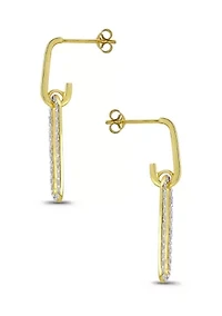 Two Tone Pave Cubic Zirconia Oval Paperclip Linear Earrings