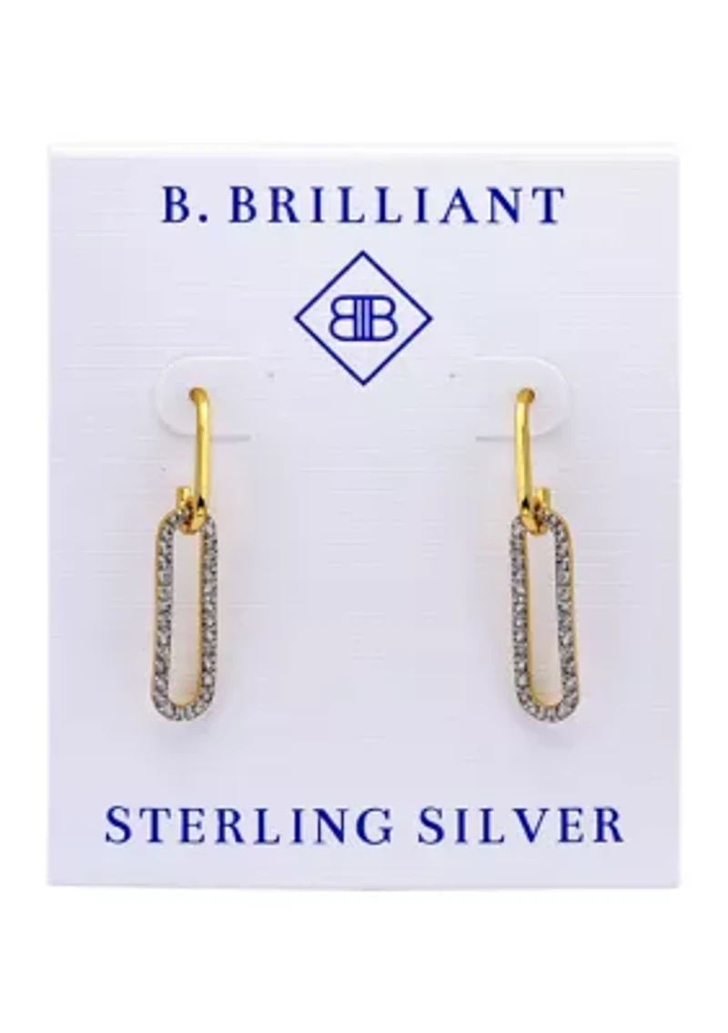 Two Tone Pave Cubic Zirconia Oval Paperclip Linear Earrings