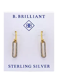 Two Tone Pave Cubic Zirconia Oval Paperclip Linear Earrings