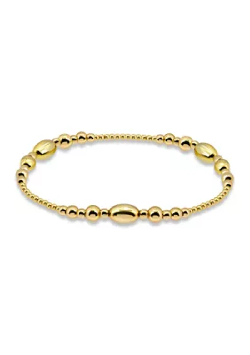 Sterling Silver Oval and Round Beaded Stretch Bracelet