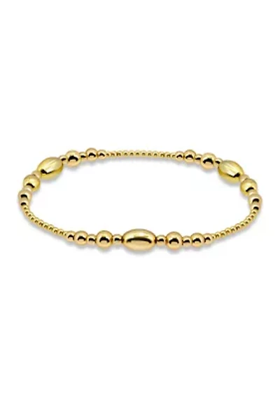 Sterling Silver Oval and Round Beaded Stretch Bracelet