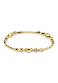 Sterling Silver Oval and Round Beaded Stretch Bracelet
