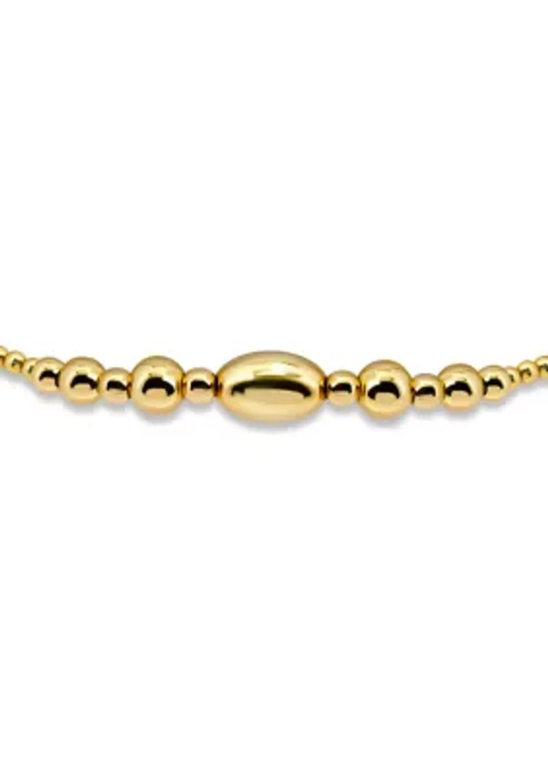 Sterling Silver Oval and Round Beaded Stretch Bracelet