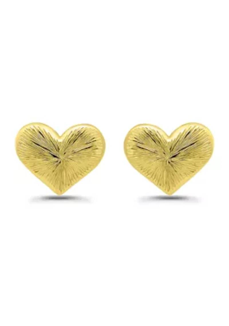 Sterling Silver Etched Heart Stud Earrings