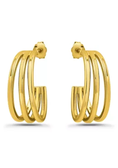 Sterling Silver Triple Tubing Hoop Earrings