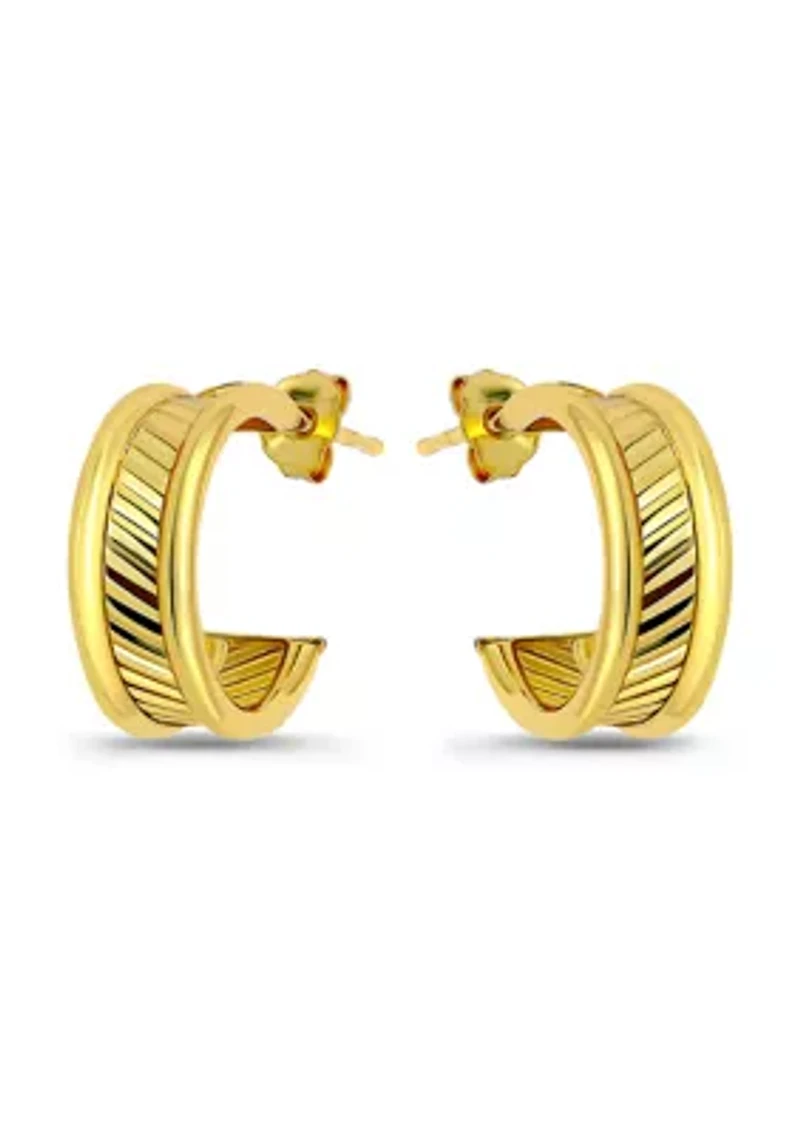 Sterling Silver 15 Millimeter Diagonal Ribbed Center Hoop Earrings