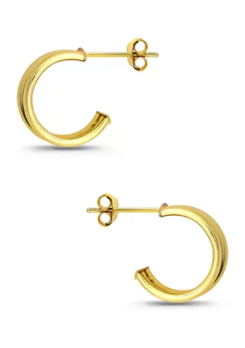 Sterling Silver 15 Millimeter Diagonal Ribbed Center Hoop Earrings