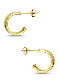 Sterling Silver 15 Millimeter Diagonal Ribbed Center Hoop Earrings
