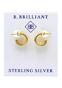 Sterling Silver 15 Millimeter Diagonal Ribbed Center Hoop Earrings