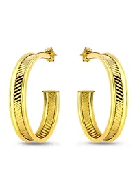 Sterling Silver Diagonal Ribbed Center Hoop Earrings