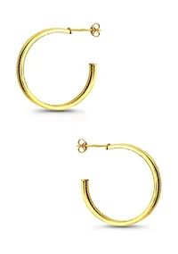 Sterling Silver Diagonal Ribbed Center Hoop Earrings