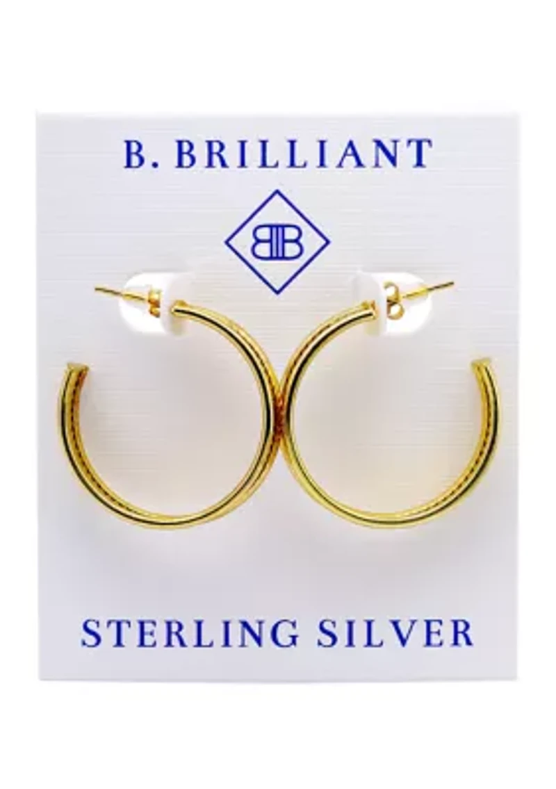 Sterling Silver Diagonal Ribbed Center Hoop Earrings