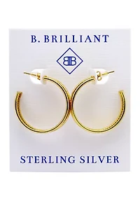 Sterling Silver Diagonal Ribbed Center Hoop Earrings