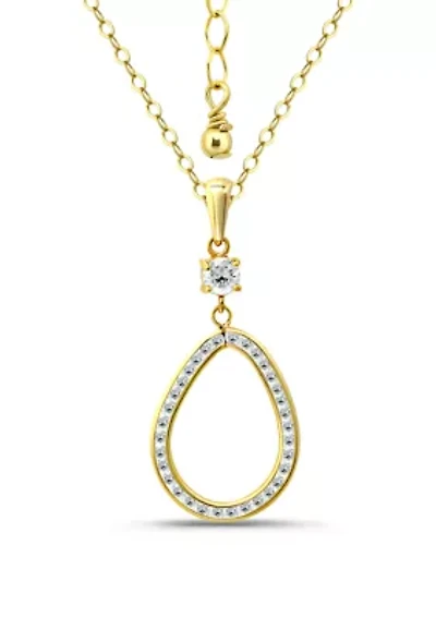 Sterling Silver Channel Round Cubic Zirconia Teardrop Pendant Necklace