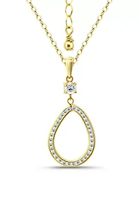 Sterling Silver Channel Round Cubic Zirconia Teardrop Pendant Necklace