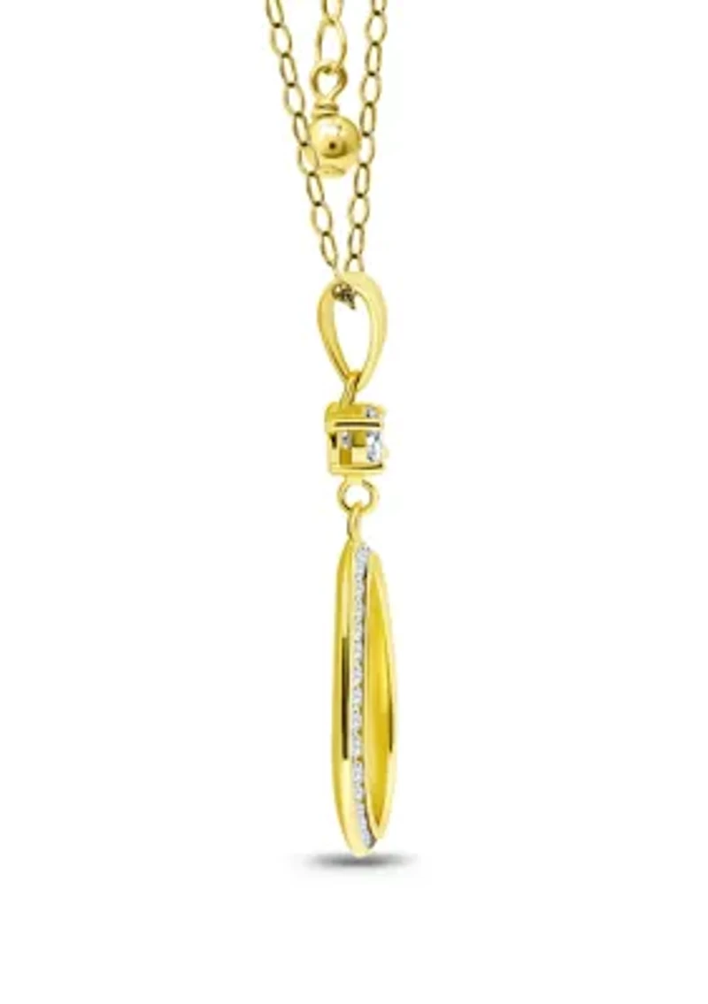 Sterling Silver Channel Round Cubic Zirconia Teardrop Pendant Necklace