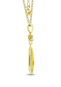 Sterling Silver Channel Round Cubic Zirconia Teardrop Pendant Necklace