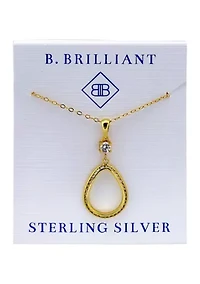 Sterling Silver Channel Round Cubic Zirconia Teardrop Pendant Necklace