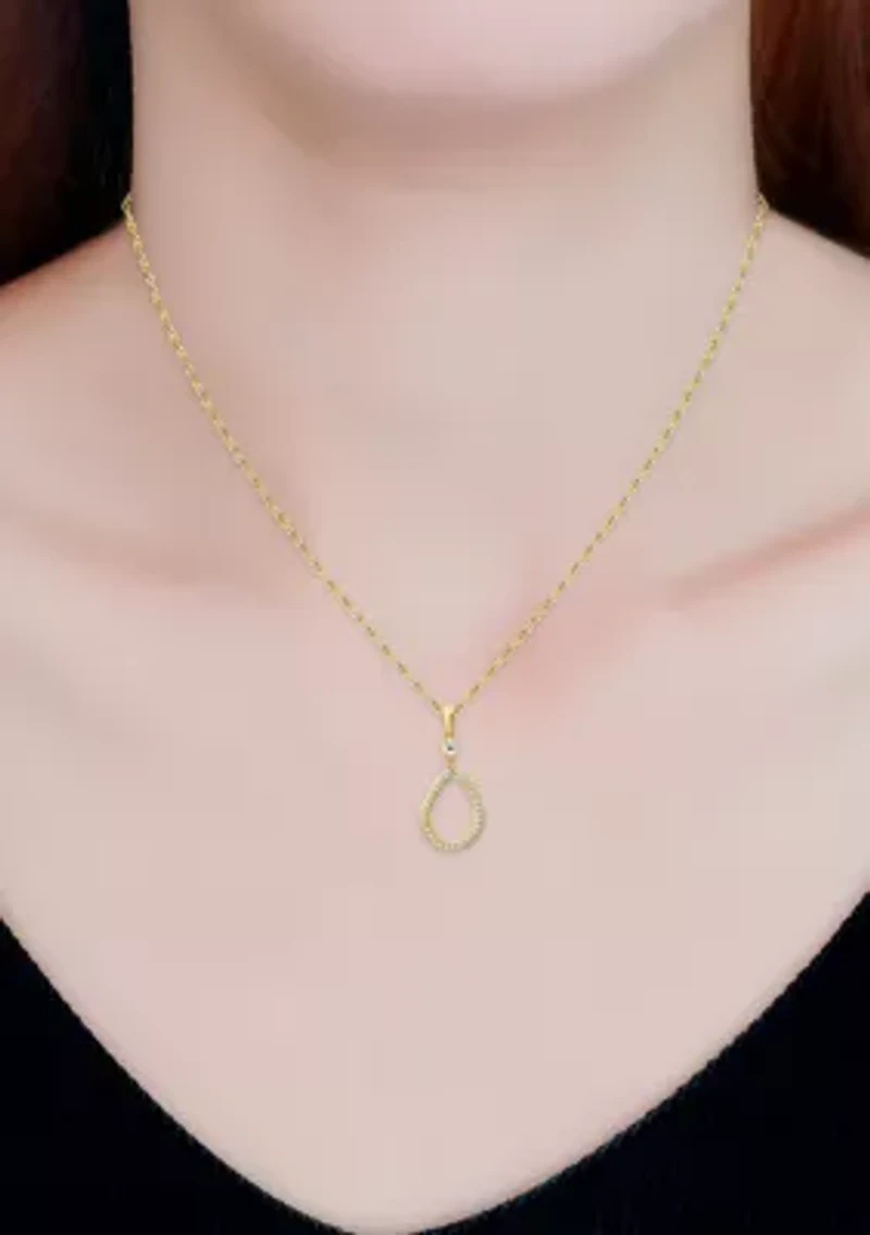 Sterling Silver Channel Round Cubic Zirconia Teardrop Pendant Necklace