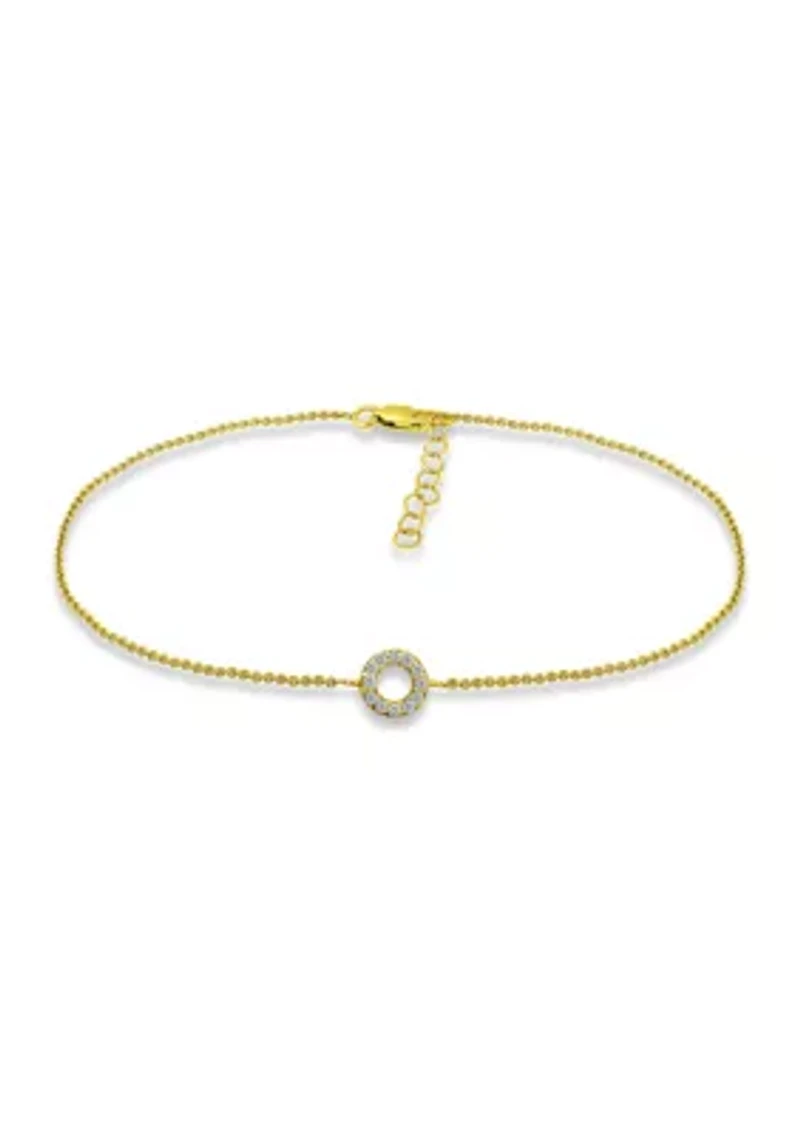 Sterling Silver Pavé Station Open Circle Anklet
