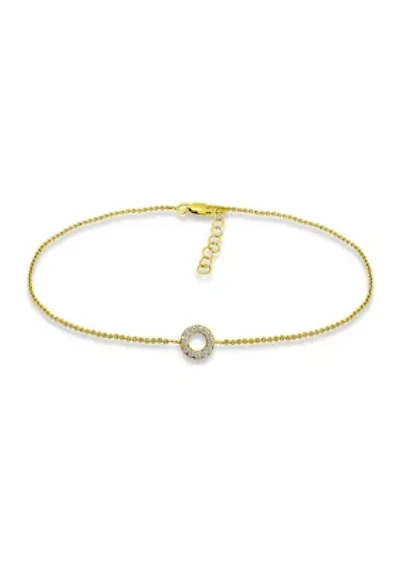 Sterling Silver Pavé Station Open Circle Anklet
