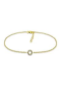 Sterling Silver Pavé Station Open Circle Anklet