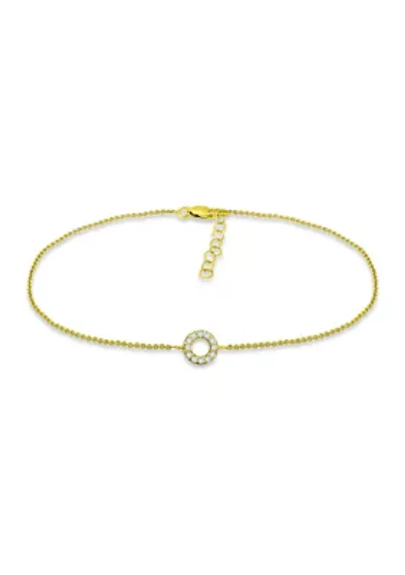 Sterling Silver Pavé Station Open Circle Anklet