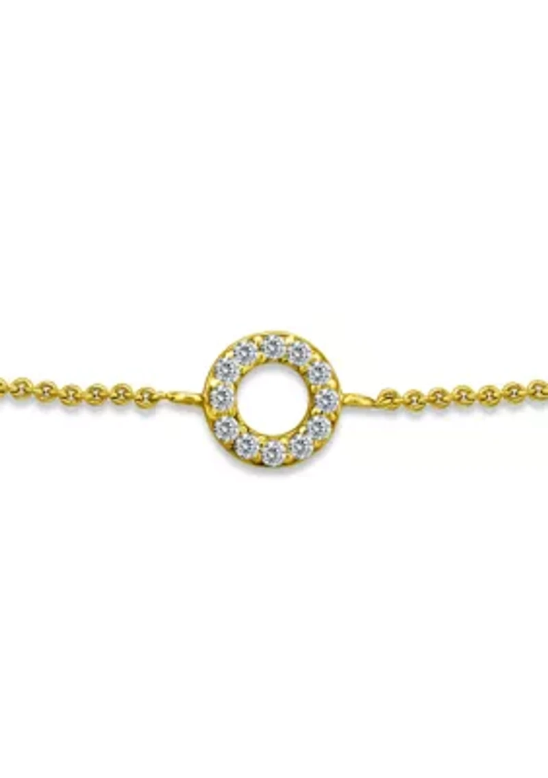 Sterling Silver Pavé Station Open Circle Anklet