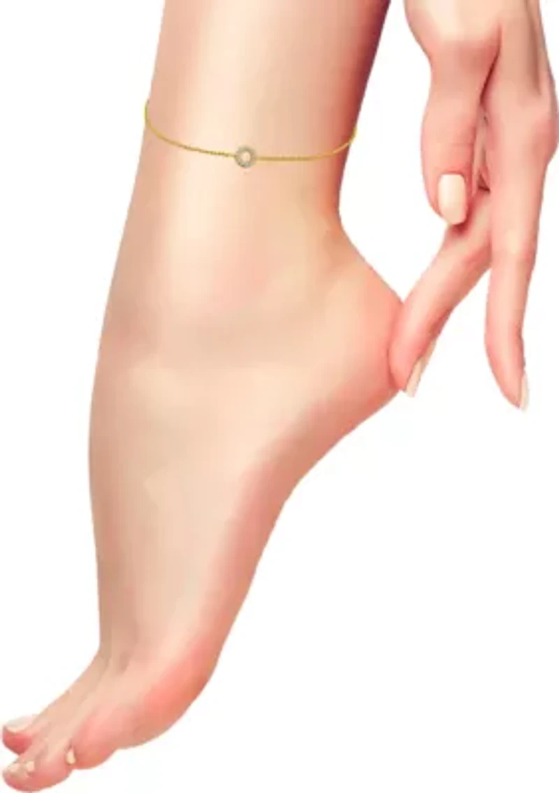 Sterling Silver Pavé Station Open Circle Anklet