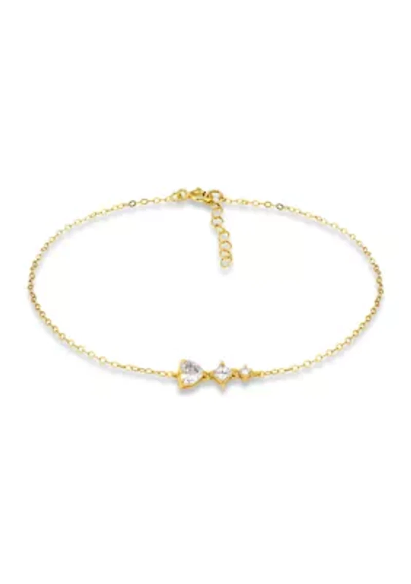 Sterling Silver Cubic Zirconia Heart Anklet