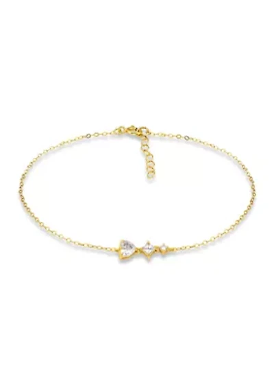 Sterling Silver Cubic Zirconia Heart Anklet