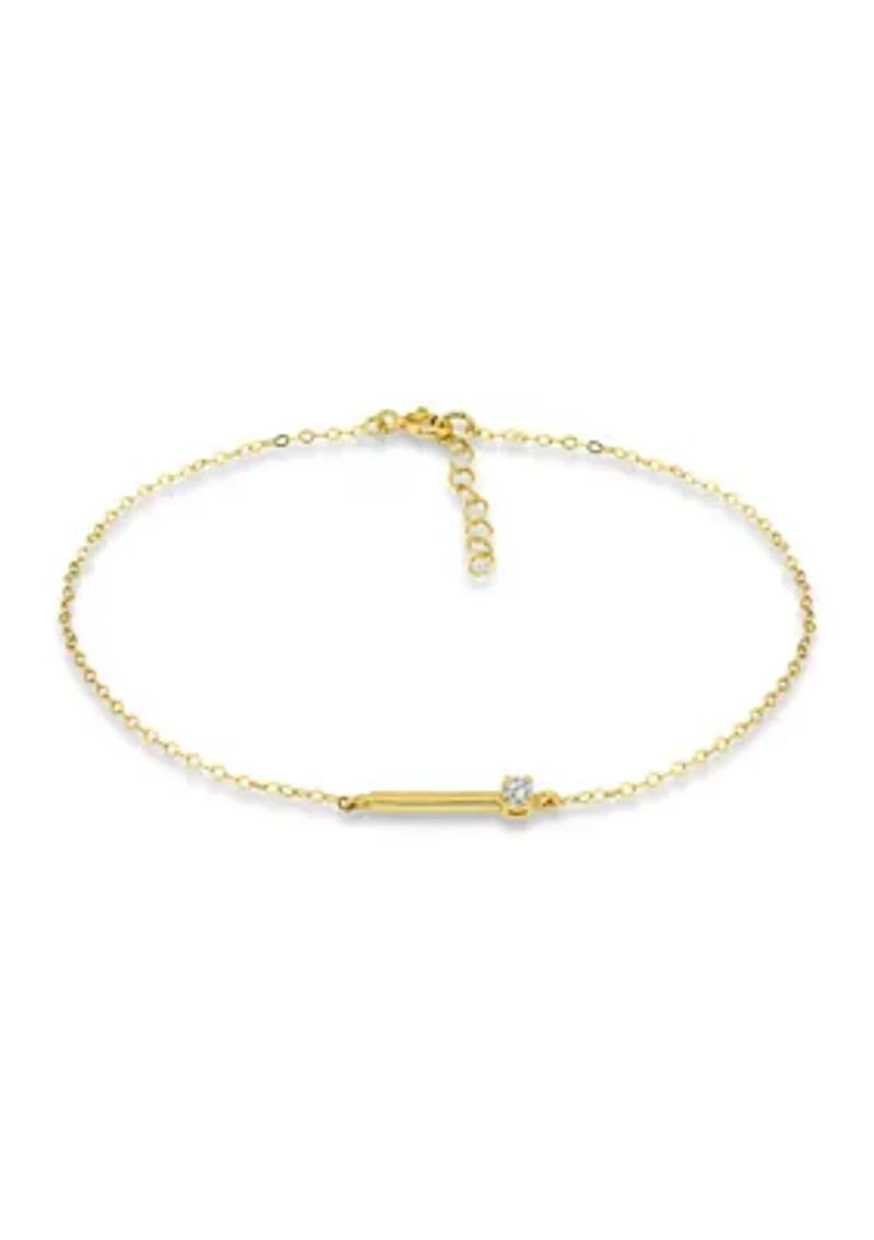 Sterling Silver Round Cubic Zirconia Bar Anklet