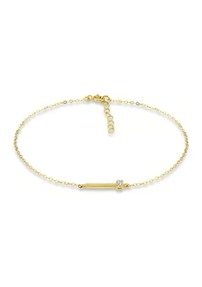 Sterling Silver Round Cubic Zirconia Bar Anklet