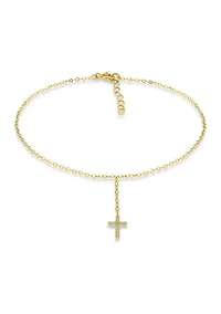 Sterling Silver Pavé Cubic Zirconia Cross Anklet