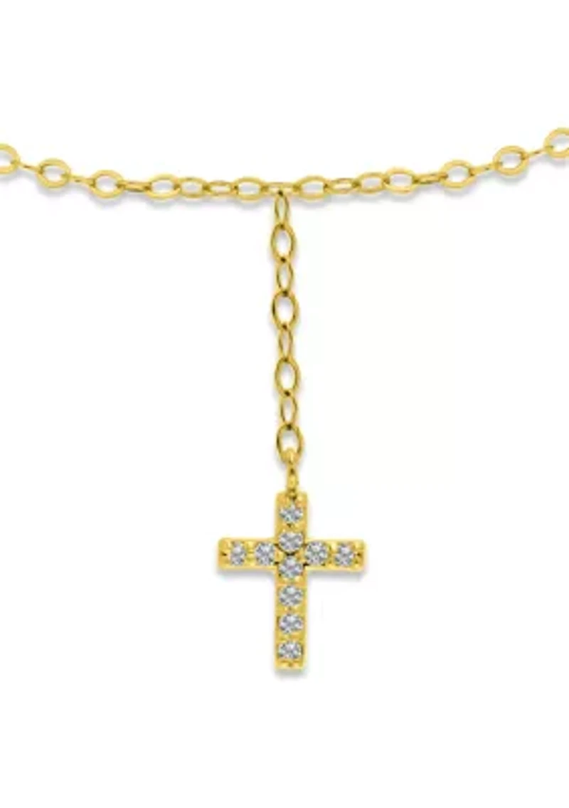 Sterling Silver Pavé Cubic Zirconia Cross Anklet