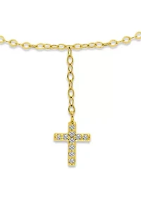 Sterling Silver Pavé Cubic Zirconia Cross Anklet