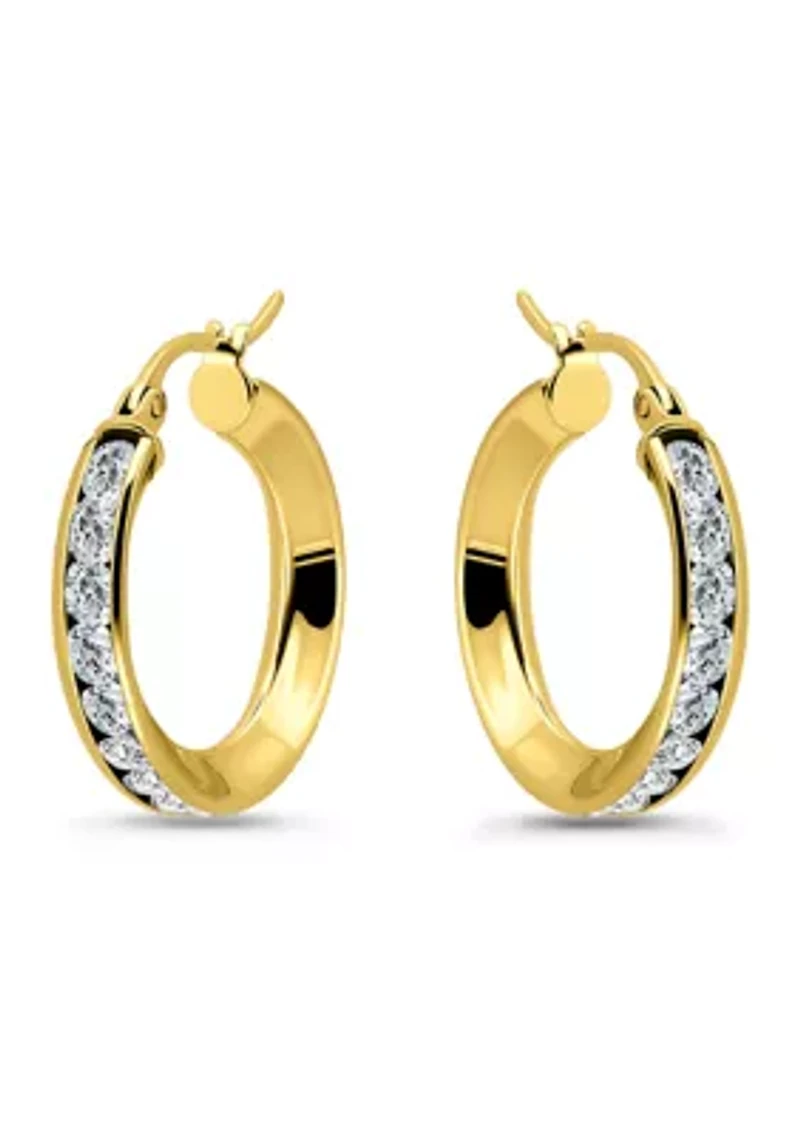 Sterling Silver Round Cubic Zirconia Hoop Earrings