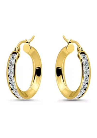 Sterling Silver Round Cubic Zirconia Hoop Earrings