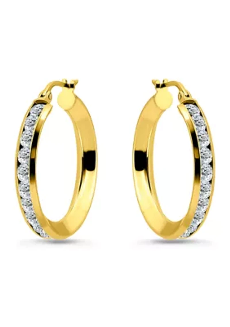 Sterling Silver Round Cubic Zirconia Channel Hoop Earrings