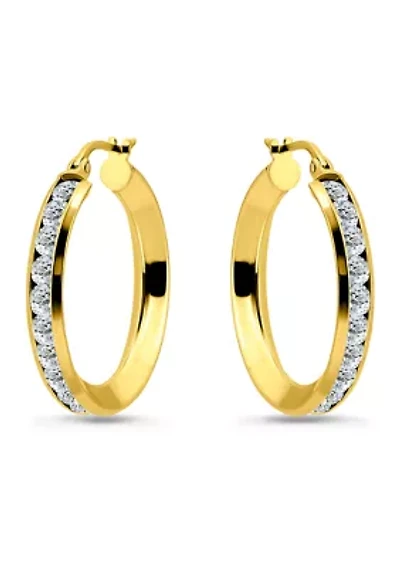 Sterling Silver Round Cubic Zirconia Channel Hoop Earrings