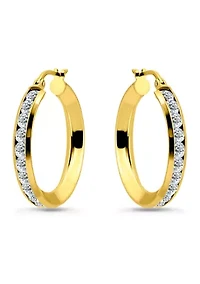 Sterling Silver Round Cubic Zirconia Channel Hoop Earrings
