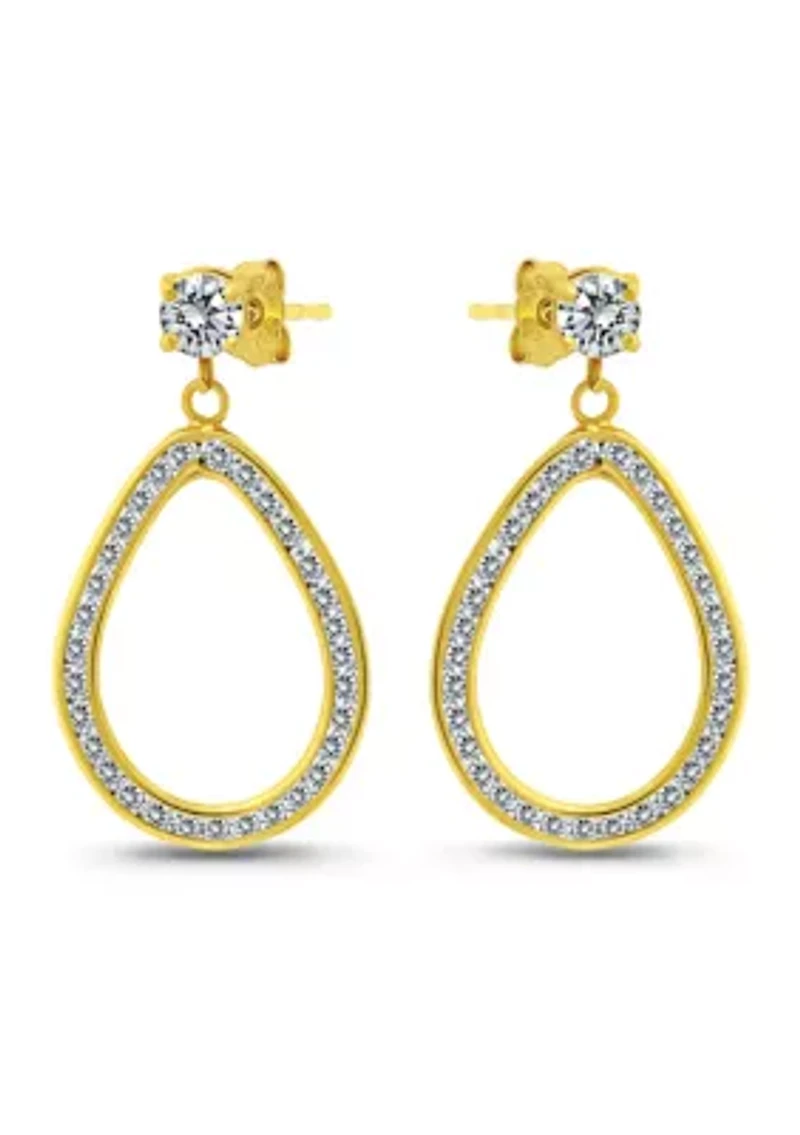 Sterling Silver Cubic Zirconia Open Pear Shaped Drop Earrings