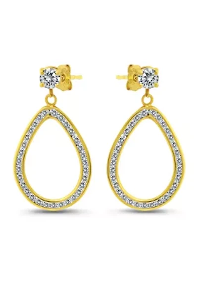 Sterling Silver Cubic Zirconia Open Pear Shaped Drop Earrings