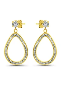 Sterling Silver Cubic Zirconia Open Pear Shaped Drop Earrings